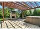 Paver patio features a fireplace, hot tub, and pergola at 8427 Penton Pl, Harrisburg, NC 28075