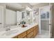 Bathroom with double vanity, lots of counterspace, large mirror and natural light at 10121 Edgecliff Rd, Huntersville, NC 28078