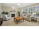 Comfortable living room featuring a fireplace, neutral tones, and lots of light at 10121 Edgecliff Rd, Huntersville, NC 28078