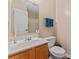 Well-maintained bathroom with a wood vanity, sink, and mirror; with a toilet and shower in view at 1609 Begonia Way, Rock Hill, SC 29732