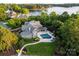 Stunning aerial view of the property highlighting the pool, outdoor living area, and lakefront access at 175 Rehoboth Ln, Mooresville, NC 28117