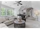 Relaxing living room with plush seating, a unique round table, and a convenient kitchenette area at 3996 Channel Point Ln, Denver, NC 28037