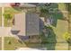 Aerial view of backyard with fire pit, playset, fenced yard, and well-maintained landscaping at 4113 Bent Green Ln, Monroe, NC 28112