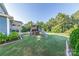 Spacious backyard with well-maintained lawn, playset, and lush landscaping at 4113 Bent Green Ln, Monroe, NC 28112