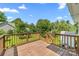 Wooden deck overlooking lush, green backyard at 611 Church St, Belmont, NC 28012