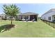 Expansive backyard featuring a patio area, lush lawn, and a mature shade tree at 9541 Festival Way, Charlotte, NC 28215