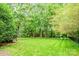 A lush backyard boasts mature trees and well-maintained grass, offering a serene retreat at 10918 Megwood Dr, Charlotte, NC 28277
