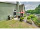 Inviting backyard with a patio, grill, and delightful garden area with raised beds, perfect for outdoor living at 11615 Chadburn Ln, Charlotte, NC 28215