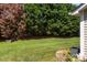 View of a green grass backyard with lush trees, offering privacy and space for outdoor activities at 212 Township Dr, Fort Mill, SC 29715