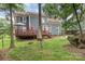 Inviting backyard with a spacious deck, lush lawn, and mature trees, perfect for outdoor entertaining and relaxation at 2133 Highland View Ln, Charlotte, NC 28214