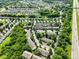 Aerial view of a neighborhood featuring townhomes and single-Gathering homes with mature trees and green spaces at 3414 Broadwick St, Charlotte, NC 28213