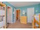 Bedroom with a blue accent wall, a lofted bed, neutral carpet, and a closet at 460 Clouds Way, Rock Hill, SC 29732