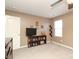 Neutral bedroom with carpet flooring, ceiling fan, dresser and open wall shelving at 903 Von Buren Blvd, Rock Hill, SC 29730