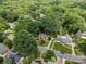 Wide aerial view displaying a neighborhood surrounded by dense trees, showcasing home and street layout at 1024 Regency Dr, Charlotte, NC 28211