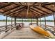 Covered dock featuring seating area, canoe, and lake views at 360 Lake Landing Dr, Salisbury, NC 28146