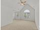Spacious bedroom with vaulted ceilings, ceiling fan, and large windows at 516 Cool Creek Dr, Rock Hill, SC 29732