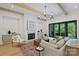 Cozy living room featuring a fireplace, stylish decor, and access to an outdoor space at 7011 Chateau Bordeaux Ln, Charlotte, NC 28270