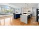 Modern kitchen with stainless appliances, waterfall quartz countertops, and stylish blue cabinetry at 1009 Murandy Ln, Matthews, NC 28104