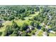 Beautiful aerial view of neighborhood with lush trees, golf course, and several backyard pools at 110 Club Dr, Mooresville, NC 28115
