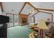 Bright living room featuring vaulted ceilings, beams, fireplace, access to the outdoor deck, and lots of space at 324 Swamp Fox Dr, Fort Mill, SC 29715
