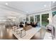 Bright living room with modern furniture, fireplace, and view of open dining and kitchen at 4714 Ockley Manor Ln, Charlotte, NC 28226