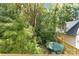 Lush, private backyard features mature trees, garden area, and partially covered sitting spot near the house at 6921 Thermal Rd, Charlotte, NC 28211