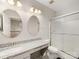 Bathroom with double vanity sinks, granite countertops, shower and custom tile floors at 705 Torrey Pines Ln, Fort Mill, SC 29715