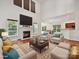 Staged living room with elegant seating, a fireplace, and large windows creates an inviting atmosphere at 7309 Rock Hampton Ct, Harrisburg, NC 28075