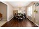 Cozy dining room with dark wood floors and a chandelier over the table at 11911 Brownestone View Dr, Charlotte, NC 28269