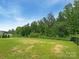 Grassy backyard featuring a few trees and a black fence at 2382 Drake Mill Sw Ln, Concord, NC 28025