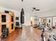 Spacious home gym with equipment, wood sauna, mirrors, and hardwood floors at 3036 Luke Crossing Dr, Charlotte, NC 28226