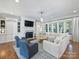 Bright living room with fireplace, built-ins, large windows, hardwood floors, and comfortable seating at 6314 Saint Stephen Ln, Charlotte, NC 28210