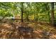 Serene backyard oasis with mature trees and wrought-iron furniture at 637 Freemont Dr, Lancaster, SC 29720