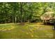 Manicured backyard featuring green lawn, mature trees, and a tranquil setting at 637 Freemont Dr, Lancaster, SC 29720