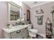 Elegant powder room with marble countertop vanity and stylish decor at 637 Freemont Dr, Lancaster, SC 29720