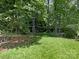 Secluded backyard space featuring lush green lawn, tall trees, and natural surroundings at 7118 Powder Mill Pl, Charlotte, NC 28277