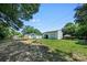 Large backyard with grass, a detached garage, and wooded perimeter at 1122 Oconee Ave, Rock Hill, SC 29732
