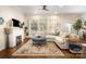 Comfortable living room with a fireplace, plush seating, large windows, and hardwood floors at 138 Blandina Ct, Fort Mill, SC 29708