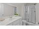 Bright bathroom featuring single vanity and walk-in shower at 169 Rooster Tail Ln, Troutman, NC 28166