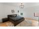 Bedroom featuring a modern platform bed, accent rug, and sunlit windows at 3308 Carmel Rd, Charlotte, NC 28226