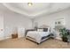 Main bedroom featuring neutral color palette, tray ceiling, and carpeted floors at 3332 Katherine Taylor Ct, Monroe, NC 28110