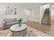 Cozy living room showcasing neutral paint, modern décor, and stairs leading to the second floor at 4014 Stockbrook Dr, Charlotte, NC 28215