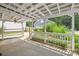 Covered patio with a view of the basketball net and pool at 4911 Rivergreen Ln, Charlotte, NC 28227