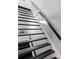 Modern staircase with black treads and white risers, showcasing minimalist design at 5192 Corbin Ln, Hickory, NC 28601