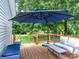 Spacious deck with wooden railings, an umbrella, and outdoor seating overlooking a green yard at 618 Springfield Nw Dr, Concord, NC 28027