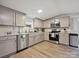 Bright kitchen featuring stainless steel appliances, light cabinetry, and granite countertops at 1140 Randall Ct, Concord, NC 28025