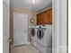 Convenient laundry room with modern washer and dryer units, plus ample storage cabinets at 1236 James Farm Rd, Hickory, NC 28602