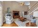 Bright living room with hardwood floors, fireplace, staircase and comfortable seating area at 1236 James Farm Rd, Hickory, NC 28602
