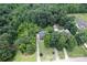 Aerial view of a home surrounded by mature trees in a lush, green neighborhood at 3874 Willow Grove Ln, Concord, NC 28025