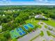 Aerial view of tennis courts surrounded by trees and parking lot at 921 Summerlake Dr, Fort Mill, SC 29715